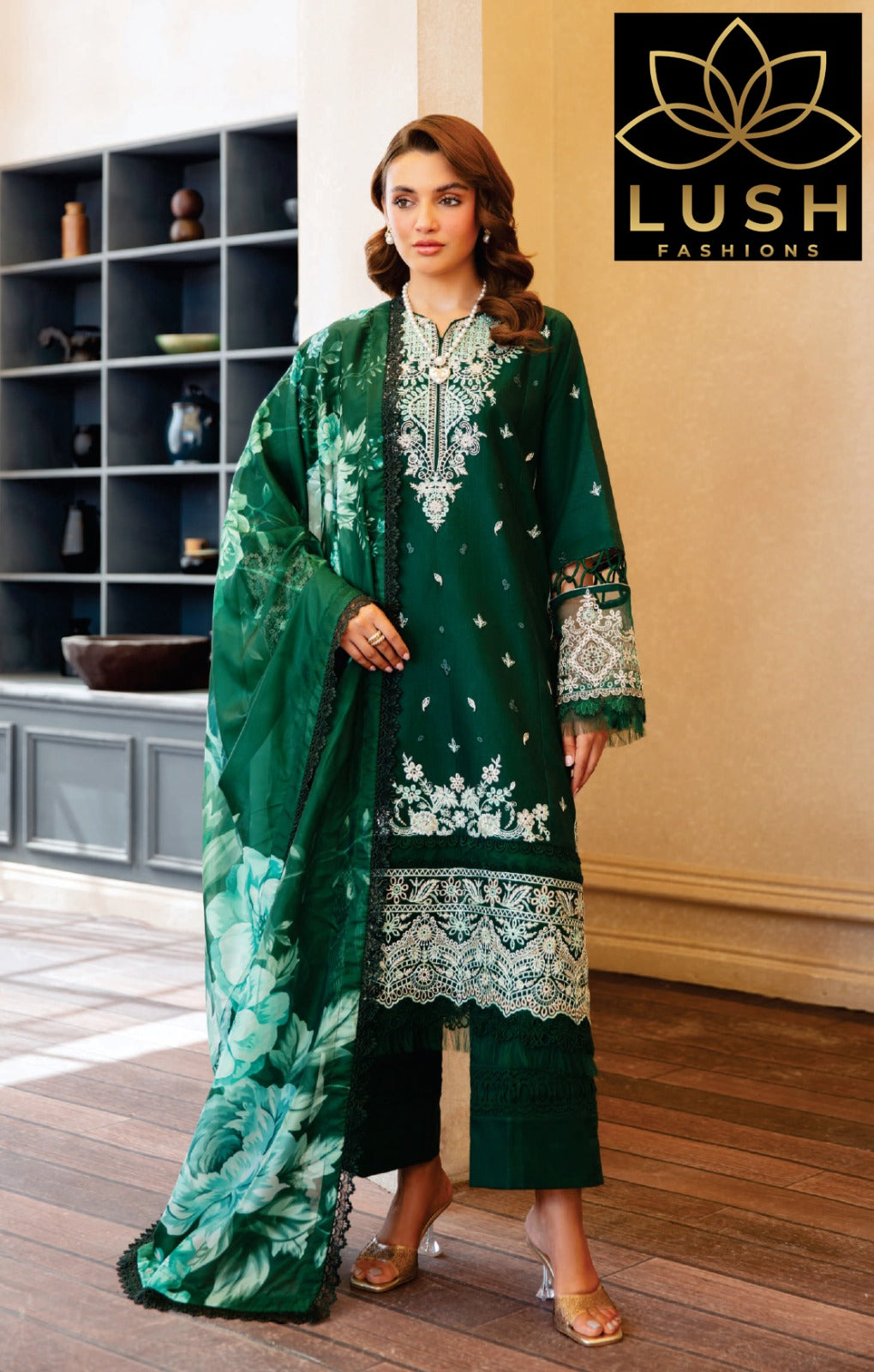 LUXURY LAWN EMERALD - ELEGANT 3 PC SUIT