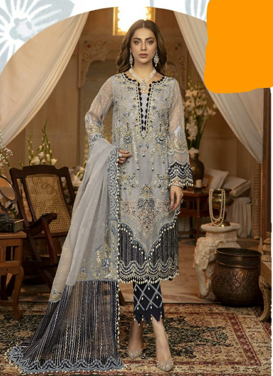 ELEGANT ORGANZA EMBROIDERED 3 PC SUIT