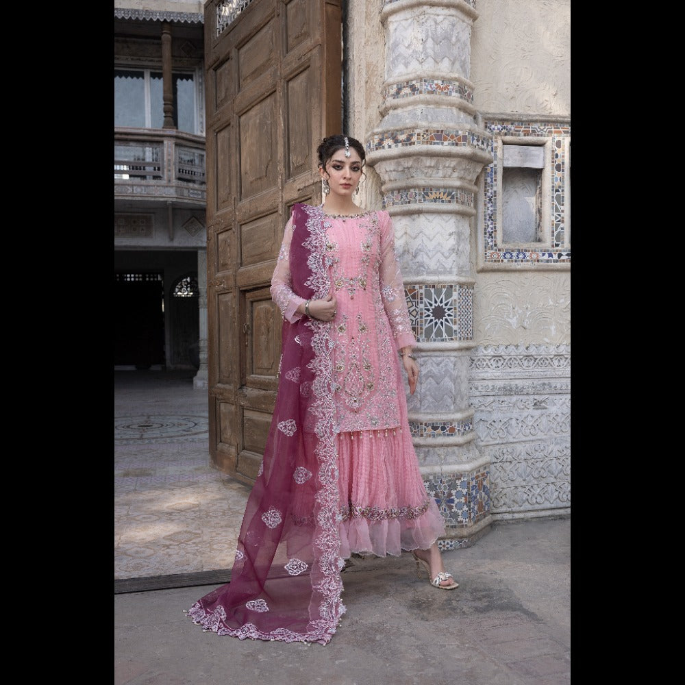 ORGANZA EMBROIDERED WITH HAND WORKS ACCESSORIES 3 PC SUIT