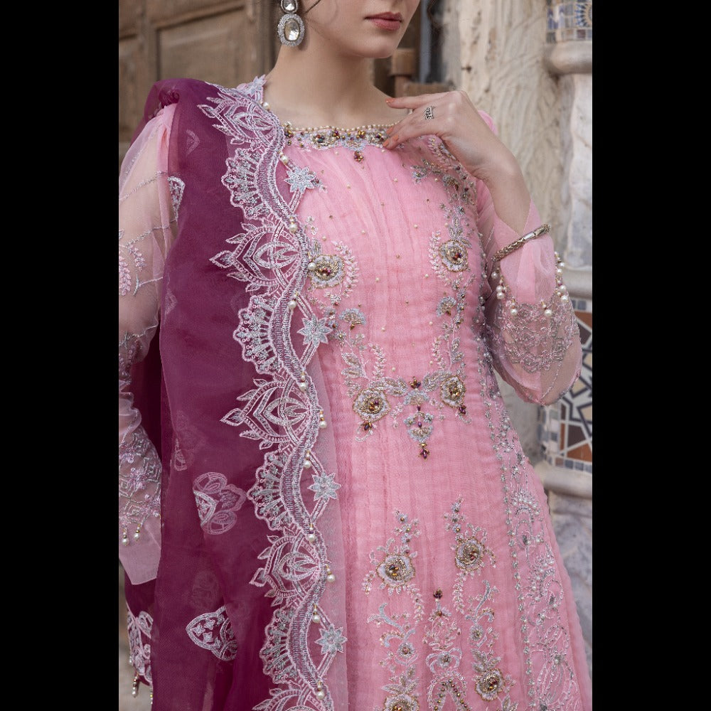 ORGANZA EMBROIDERED WITH HAND WORKS ACCESSORIES 3 PC SUIT