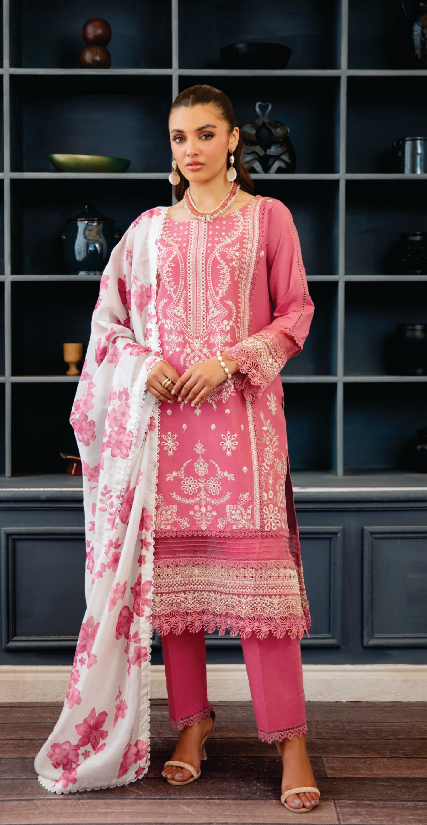 CORAL PINK LUXURY LAWN ALL OCCASION WEAR 3 PC SUIT