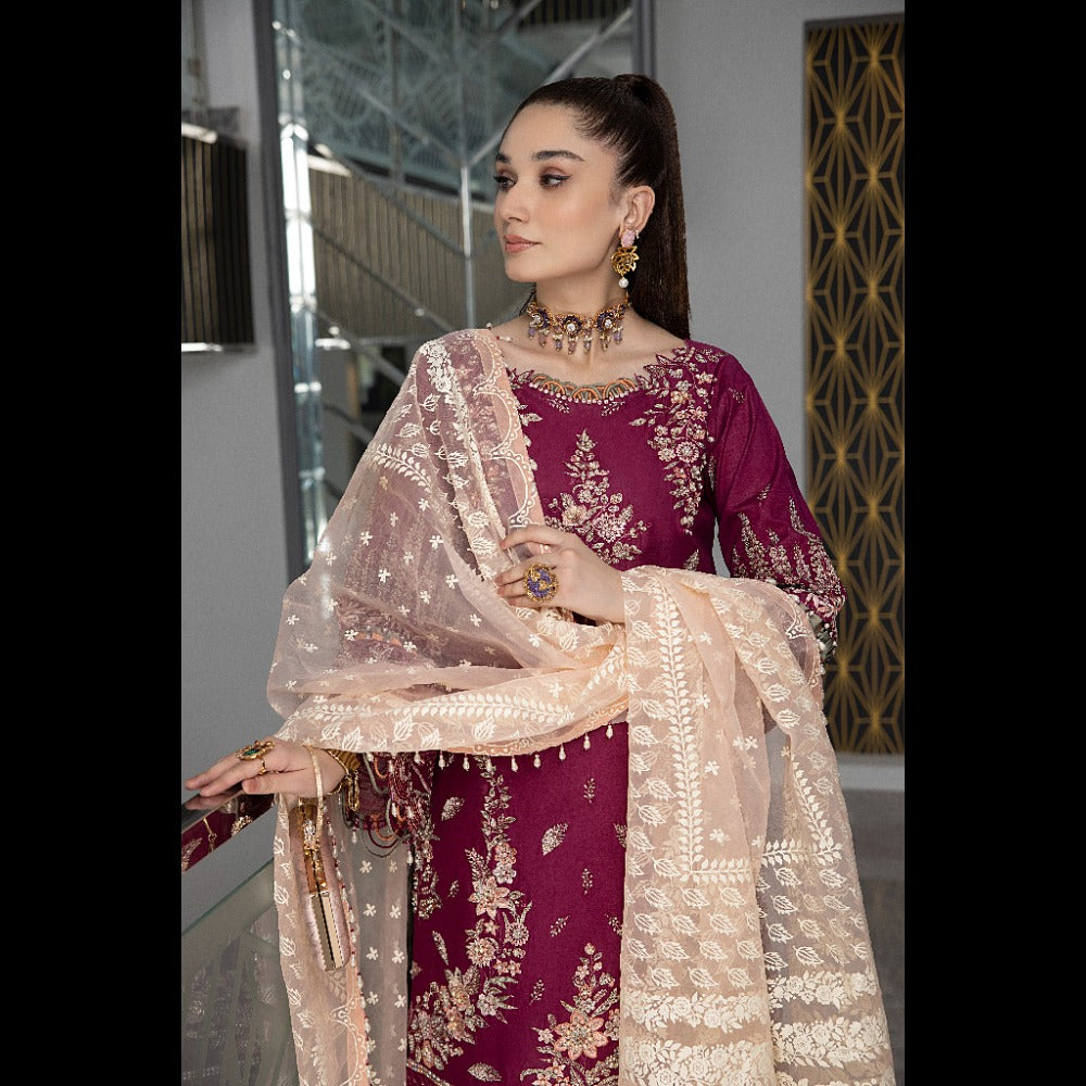 LUXURY LAWN EMBROIDERED 3 PC SUIT WITH ORGANZA DUPATTA