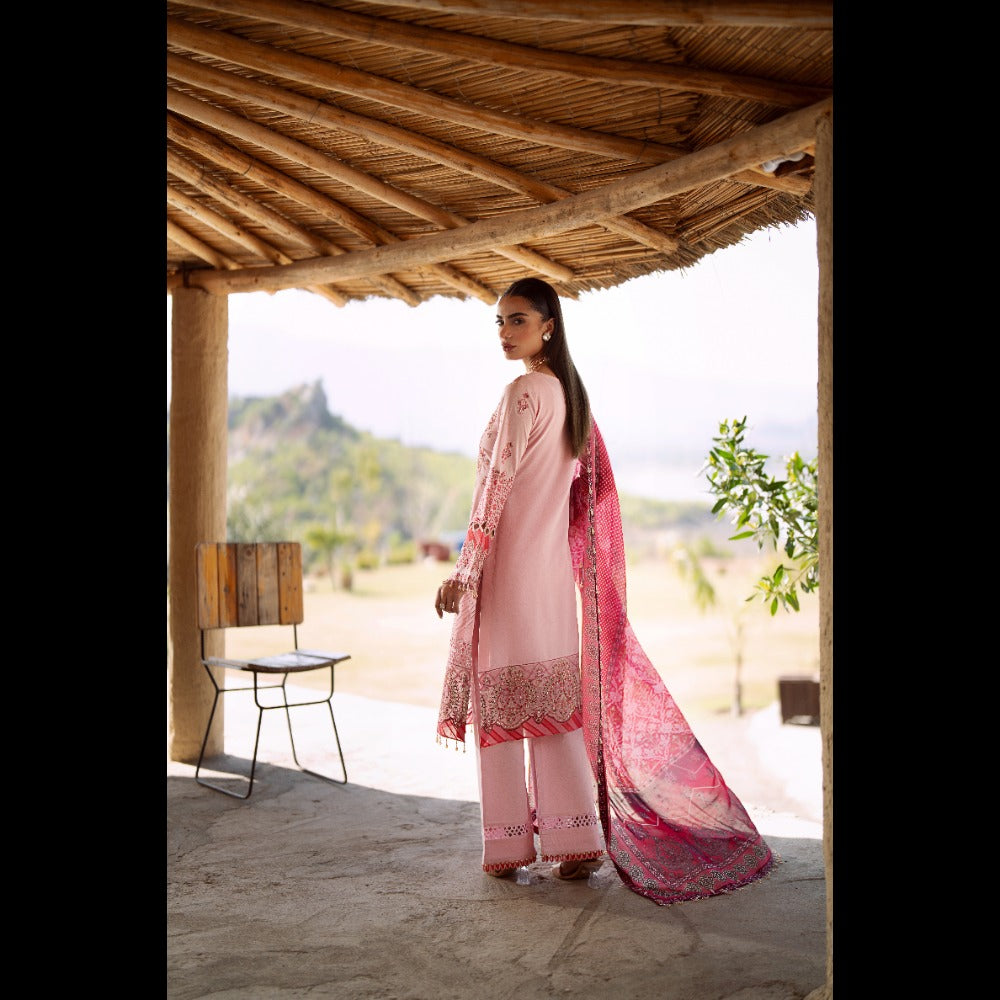 EMBROIDERED LAWN SHIRT, COTTON TROUSER AND SILK STONE DUPATTA 3 PC SUIT