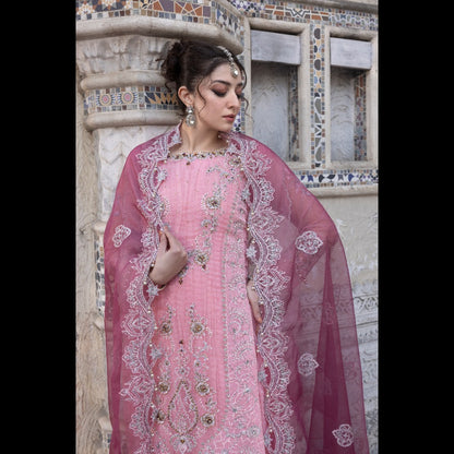 ORGANZA EMBROIDERED WITH HAND WORKS ACCESSORIES 3 PC SUIT